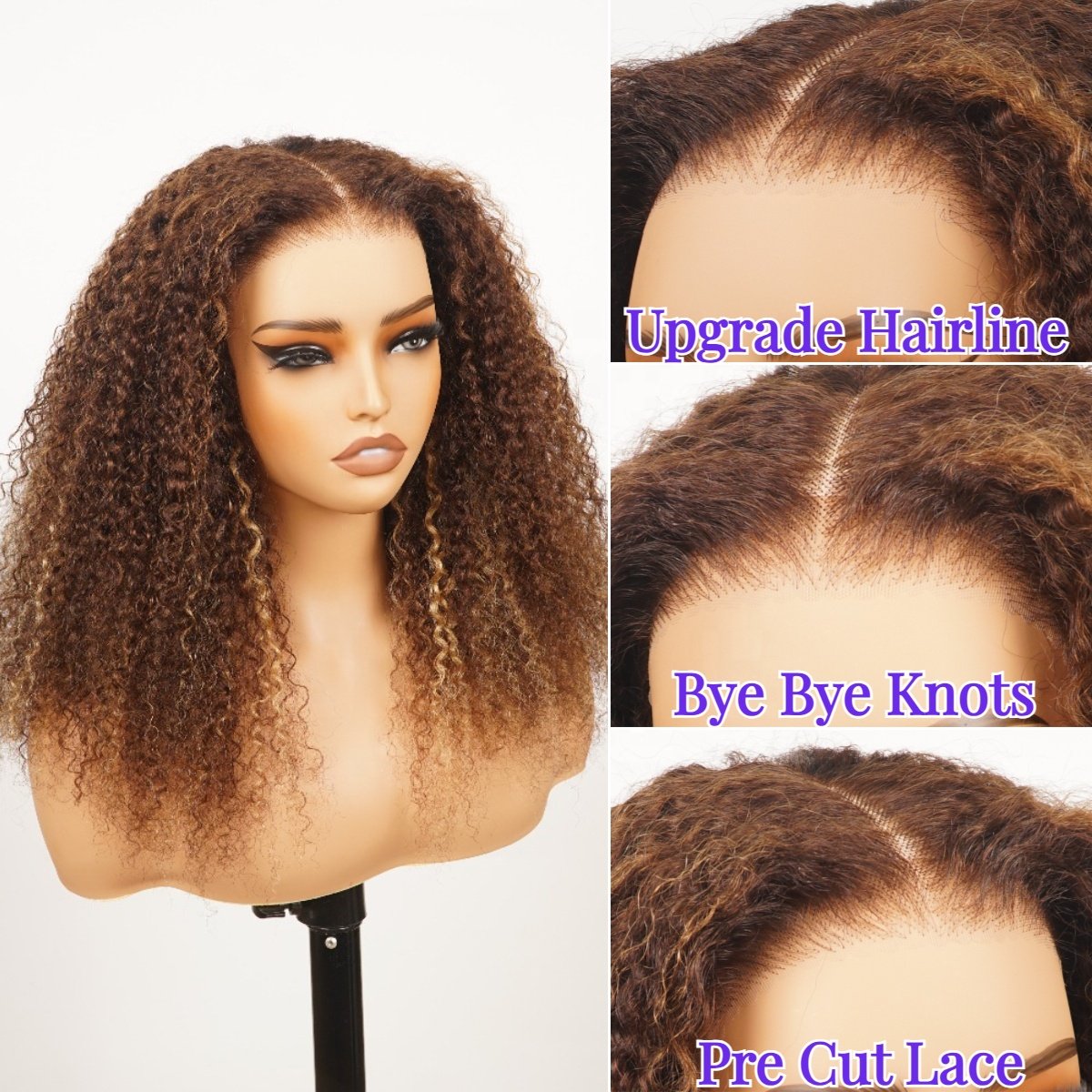 Highlight Colored Glueless Wigs Human Hair,Pre Plucked Raw Indian Hair Wigs HD Lace Curly 13x4 HD Transparent Lace Frontal Wigs