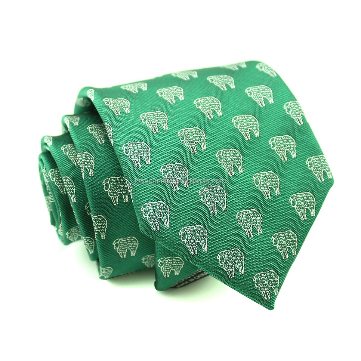 Handmade Fashion Custom Shengzhou Necktie Polyester Woven Ribbing Prasinous Beige Lovely Sheep Goat Mens Skinny Animal Ties
