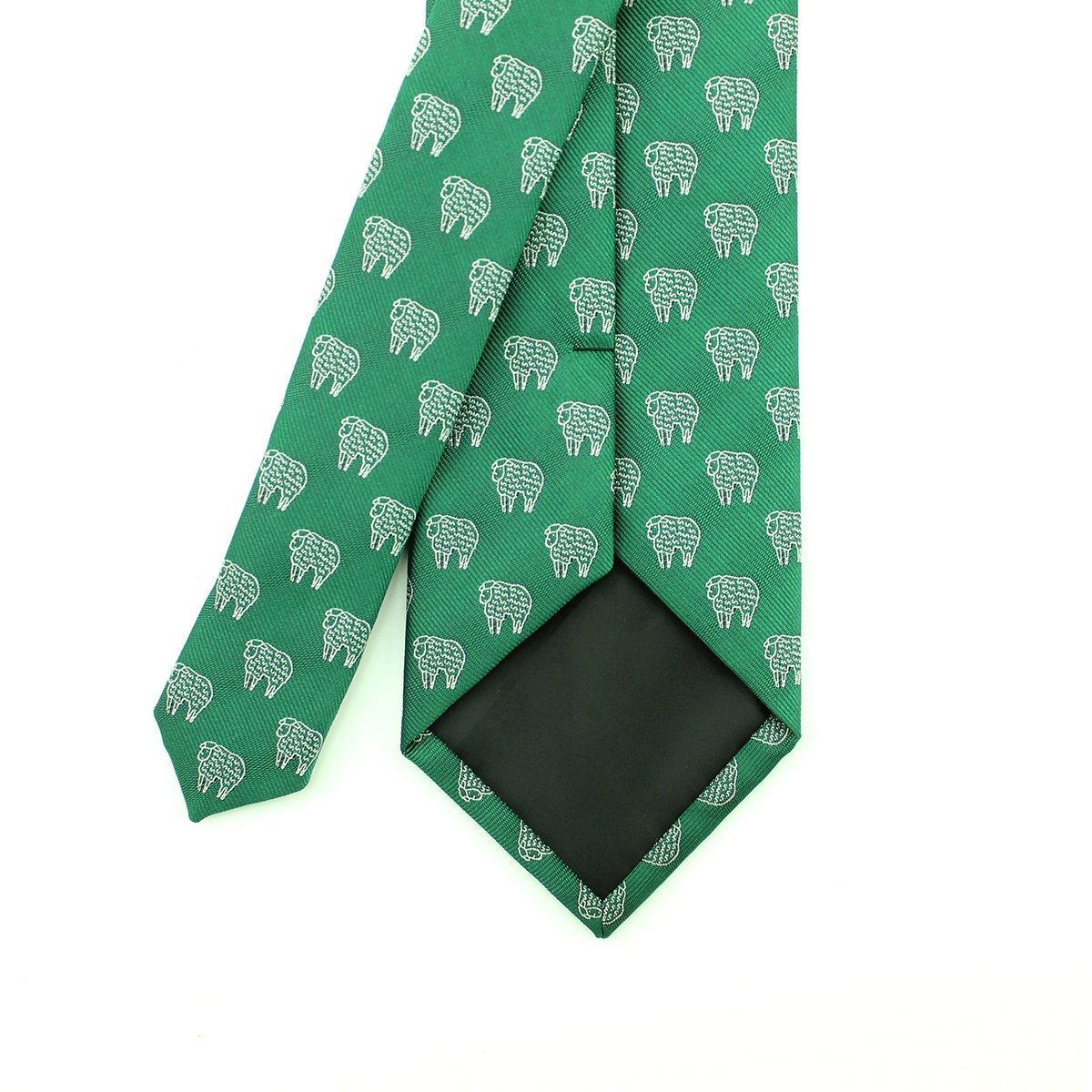 Handmade Fashion Custom Shengzhou Necktie Polyester Woven Ribbing Prasinous Beige Lovely Sheep Goat Mens Skinny Animal Ties