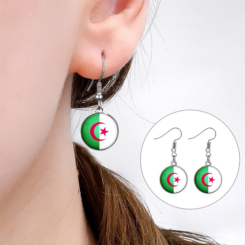 100 Models Algeria Flag Map Tie Clip Lapel Pin Ring Brooch Cuff Link Necklace Bracelet Earrings Key Chain Algerian Jewelry Set