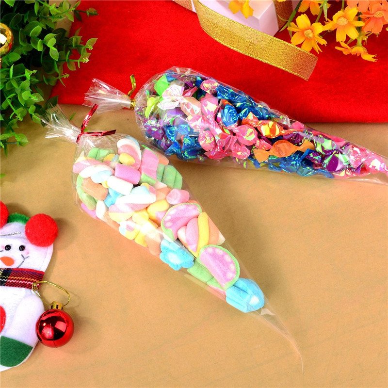 Wholesale Plastic Transparent Cone Treat Bags Clear Cello Sweet Bags with Twist Ties