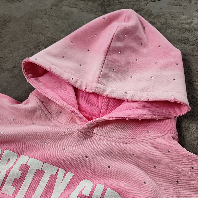 Drop Shipping Custom Logo Streetwear Raw Hem Puff Print Embroidery Acid Washed Loose Cropped Hoodie Men
