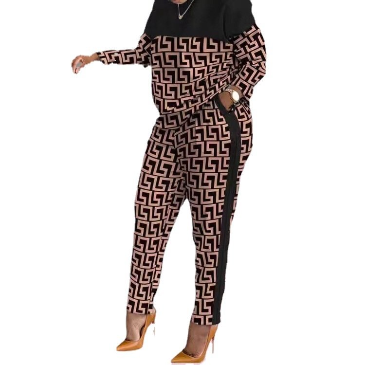 Spring fall clothes ladies new sports jogger printing long sleeve loose t shirt trousers set casual two piece pants women's sets