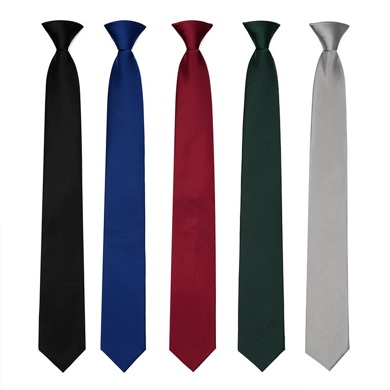 Solid Color Polyester Navy Blue Customized Clip on Tie for Security Uniform