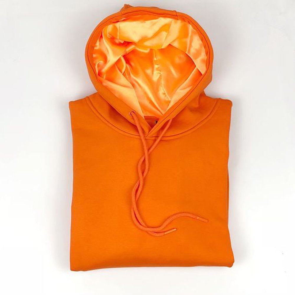 Custom Logo Oversized Satin Hoodie French Terry Cotton Printing Plus Size Silk Lining Hoodies Men satin lined hoodie
