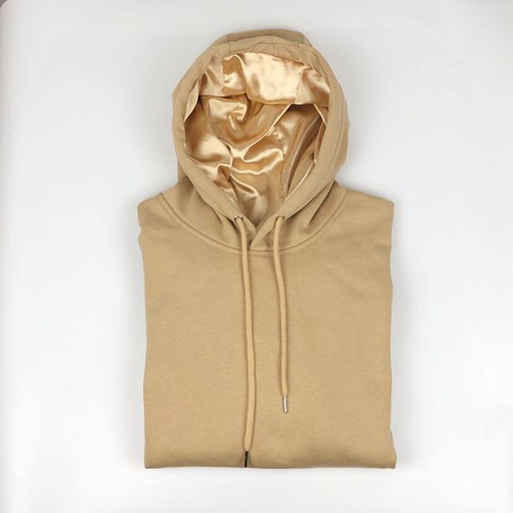 Custom Logo Oversized Satin Hoodie French Terry Cotton Printing Plus Size Silk Lining Hoodies Men satin lined hoodie