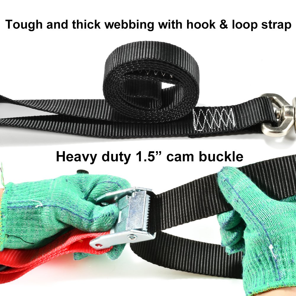 Well-made 38mm 2.4m Motorcycle Handlebar Cam Buckle Tie Downs Straps with Rotating Carabiner Hooks for Dirt Bike