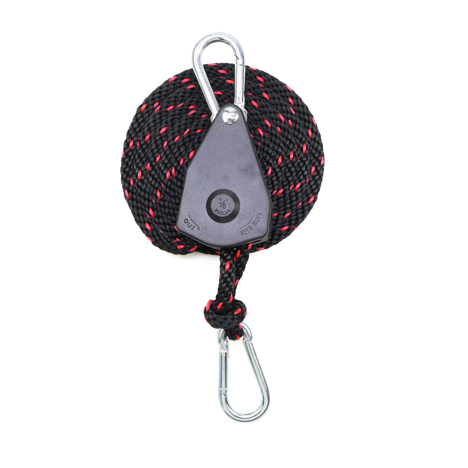 Heavy Duty 3/8 Inch Adjustable Rope Hanger Hoist Ratchet Tie Down Strap with Carabiner Hooks