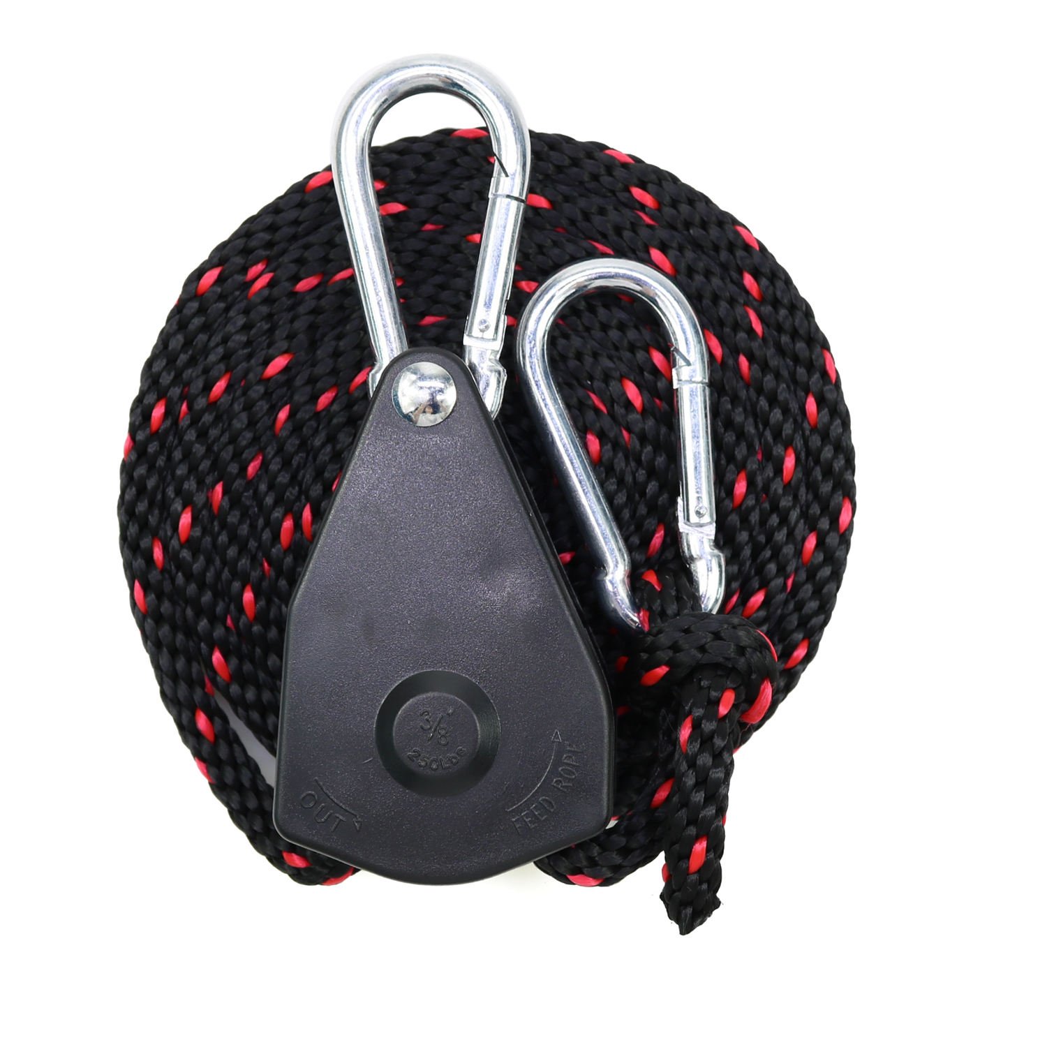 Heavy Duty 3/8 Inch Adjustable Rope Hanger Hoist Ratchet Tie Down Strap with Carabiner Hooks