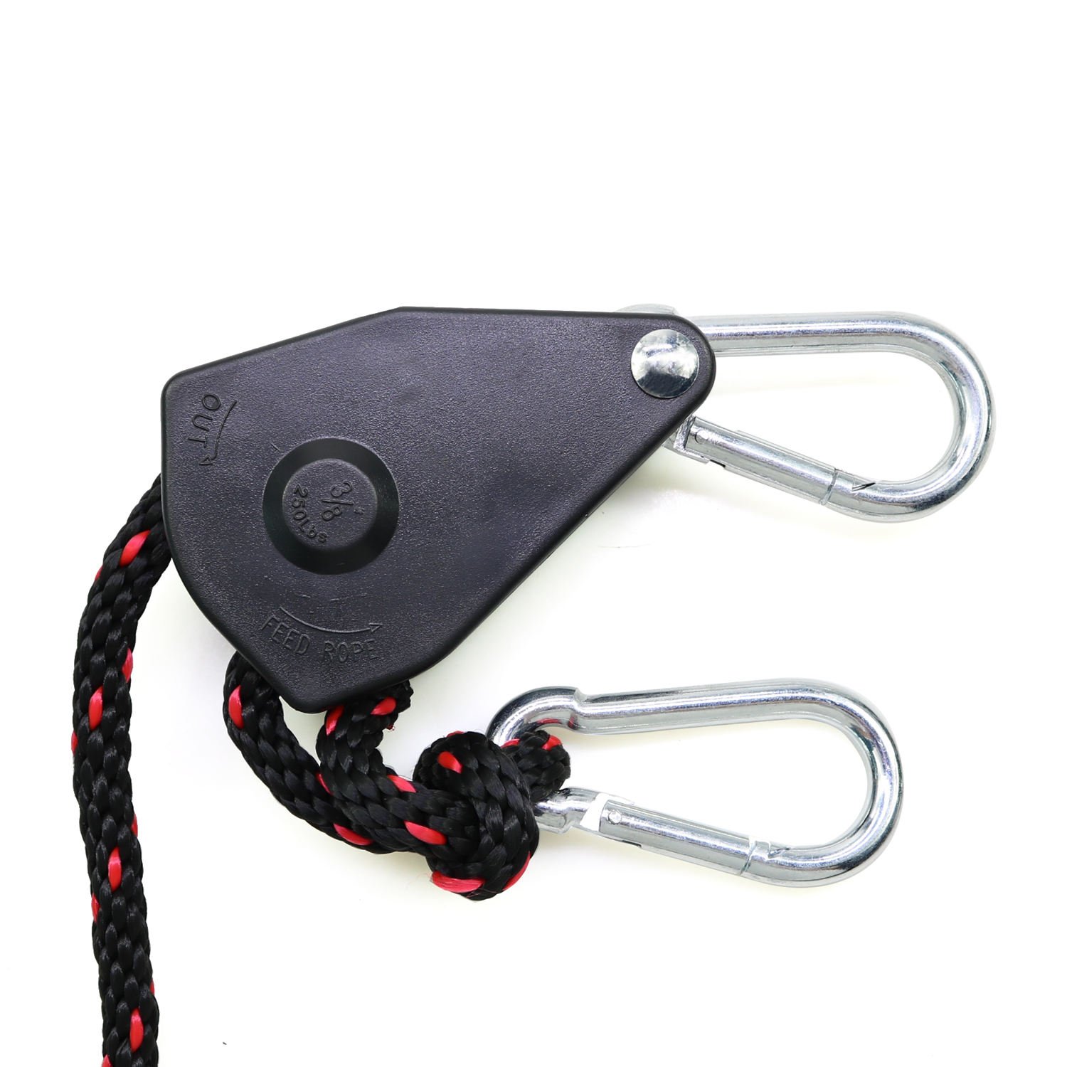 Heavy Duty 3/8 Inch Adjustable Rope Hanger Hoist Ratchet Tie Down Strap with Carabiner Hooks