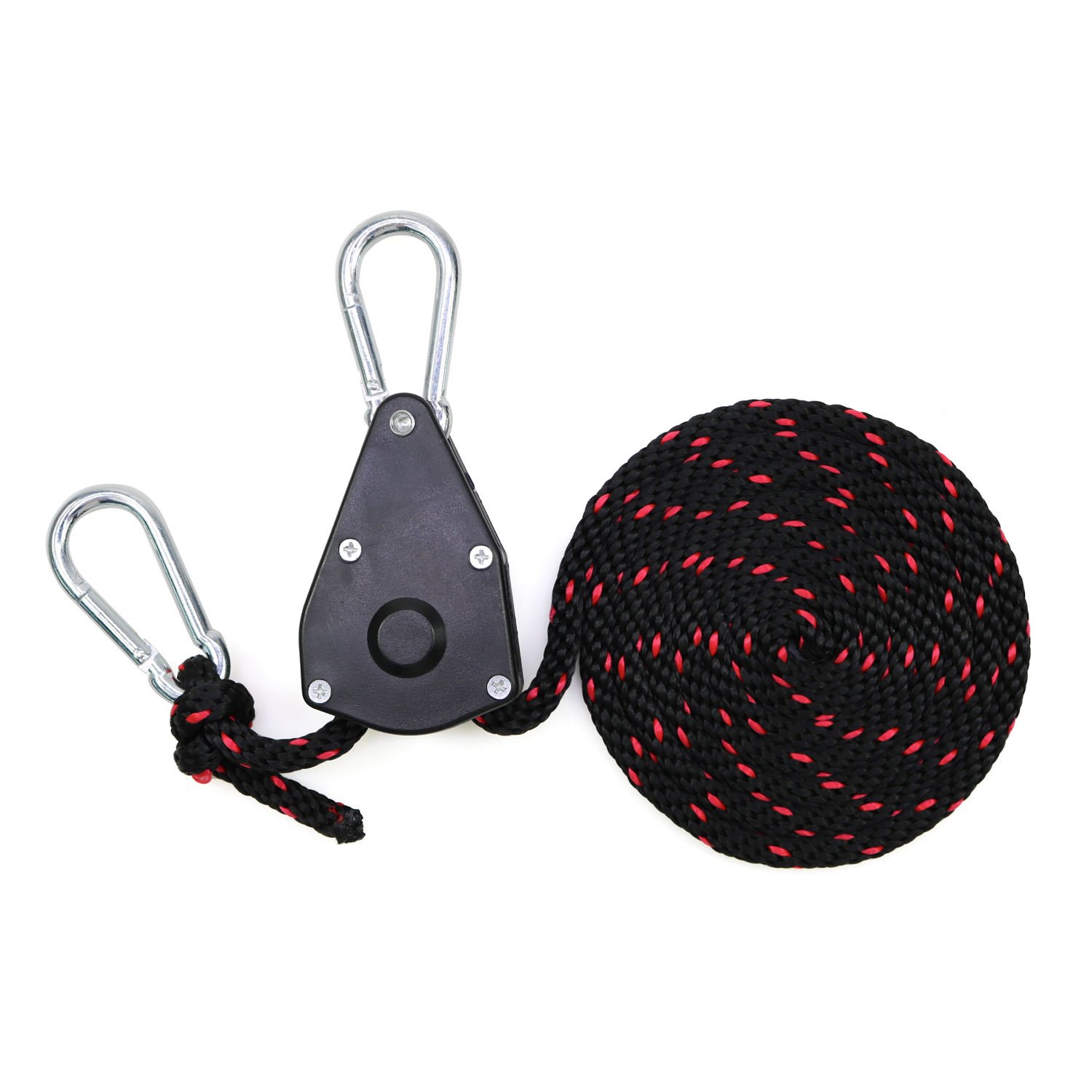 Heavy Duty 3/8 Inch Adjustable Rope Hanger Hoist Ratchet Tie Down Strap with Carabiner Hooks