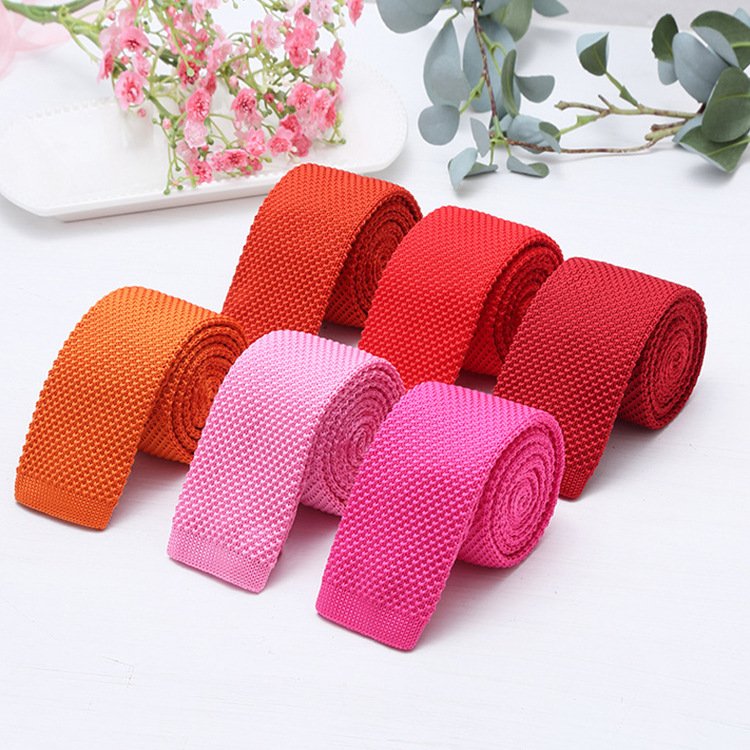 Men Accessory Business Fashion Solid Color Flat Bottom Narrow Necktie 2 Inches Width Skinny Knit Tie