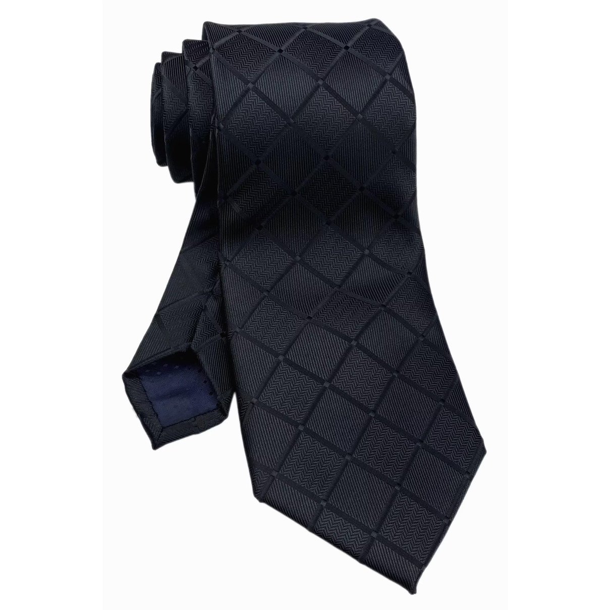 100% Pure Silk Weave Woven Jacquard Black Plaid Necktie Customization For Men Classic Ties