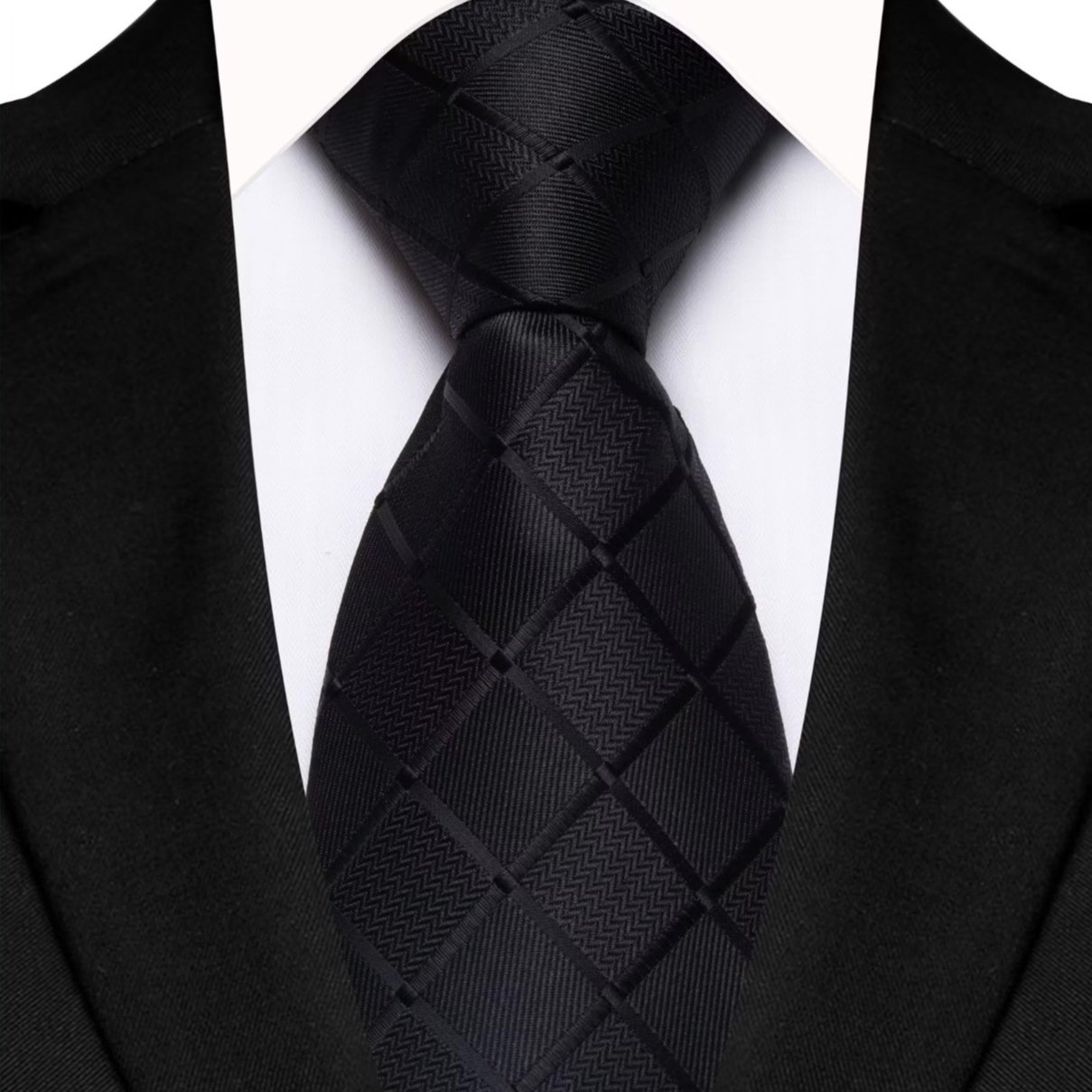100% Pure Silk Weave Woven Jacquard Black Plaid Necktie Customization For Men Classic Ties