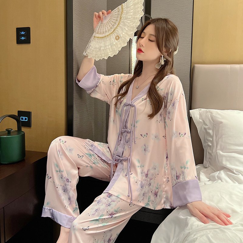 Super Soft Comfortable High Quality Custom Printing Tie Dye Silk Satin Long Sleeves Pajama Set Two Pieces For Women