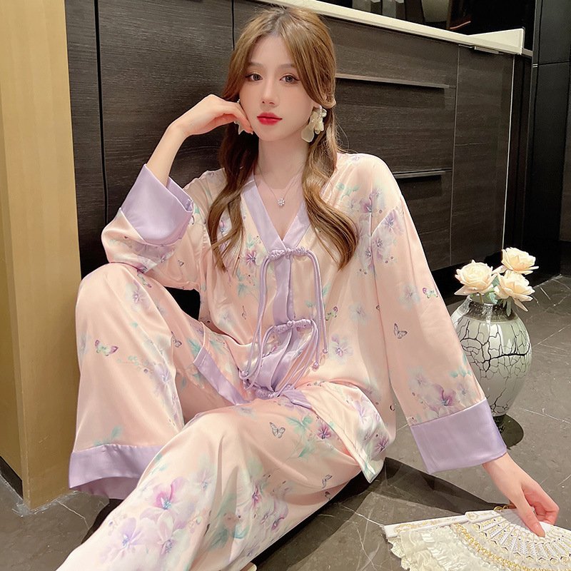 Super Soft Comfortable High Quality Custom Printing Tie Dye Silk Satin Long Sleeves Pajama Set Two Pieces For Women