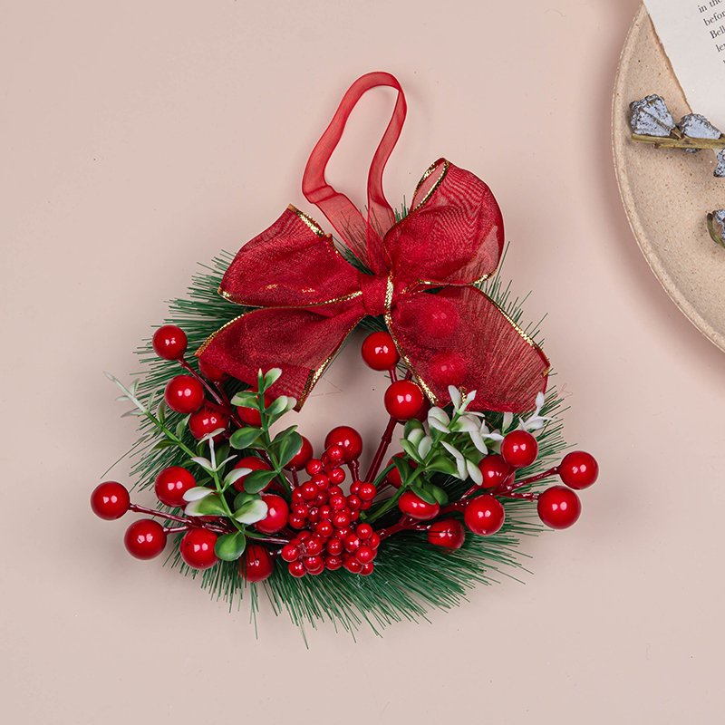 The front door is tied with a bow pine needle Christmas Garland Christmas decoration garland or Vine as Christmas