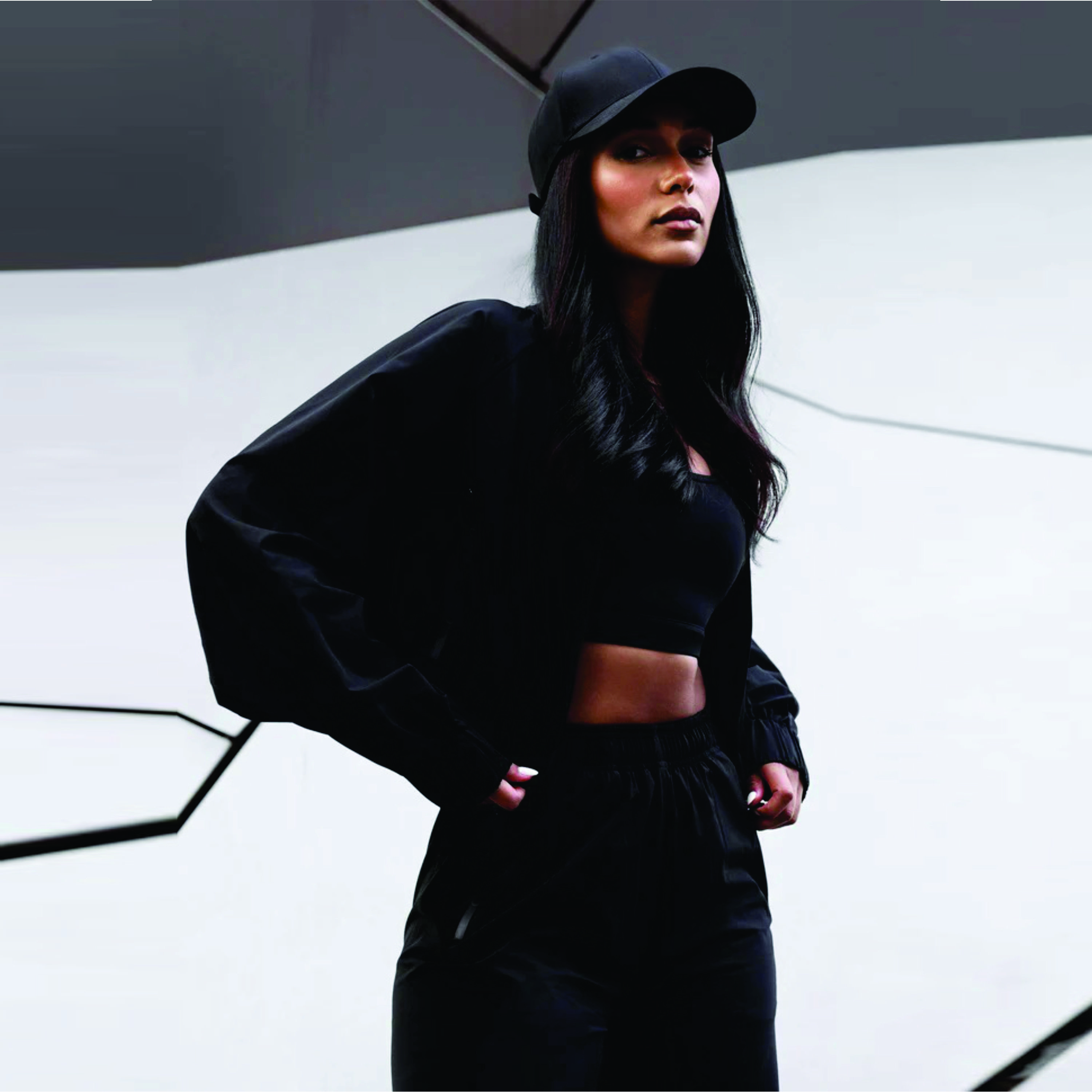 Women's Relaxed Fit Black Woven Cargo Top Trouser Tracksuit 85% Polyamide 15% Elastane Cotton Fleece Zipper Pattern Panelled