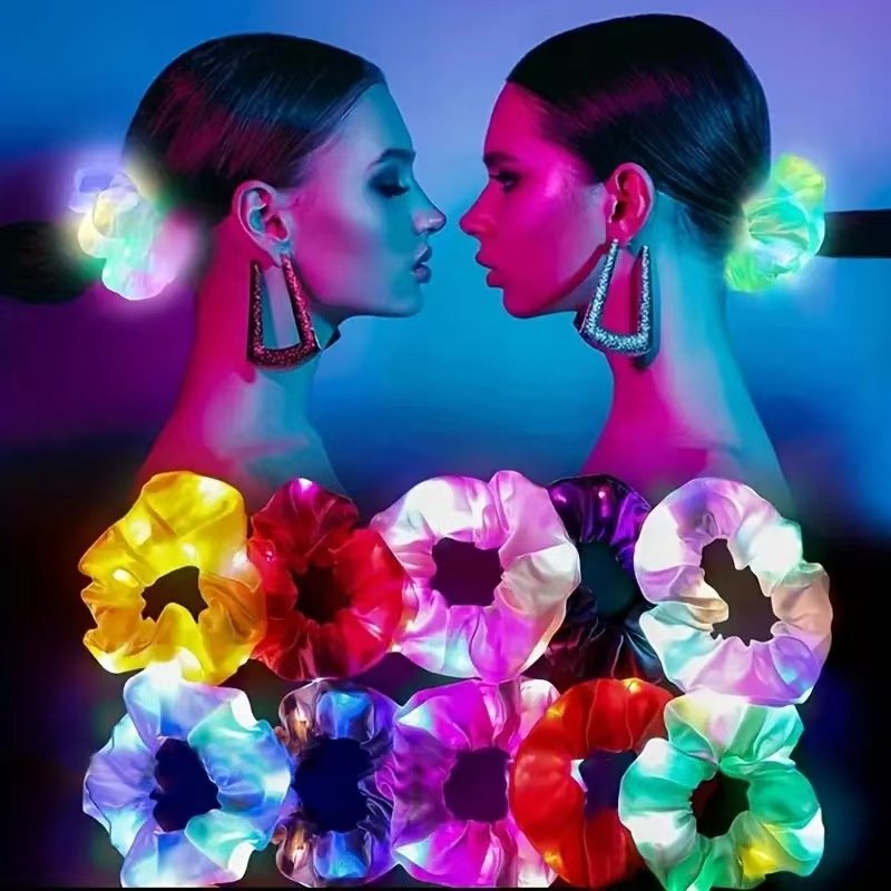 LED Hair Scrunchy Flashing Hair Bands for Women Girls Luminous Colorful Glow Hair Tie 3 Light Modes Fun Party Favors