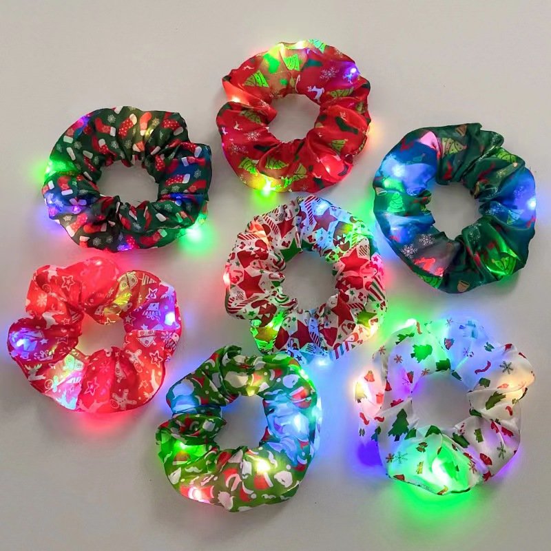 LED Hair Scrunchy Flashing Hair Bands for Women Girls Luminous Colorful Glow Hair Tie 3 Light Modes Fun Party Favors