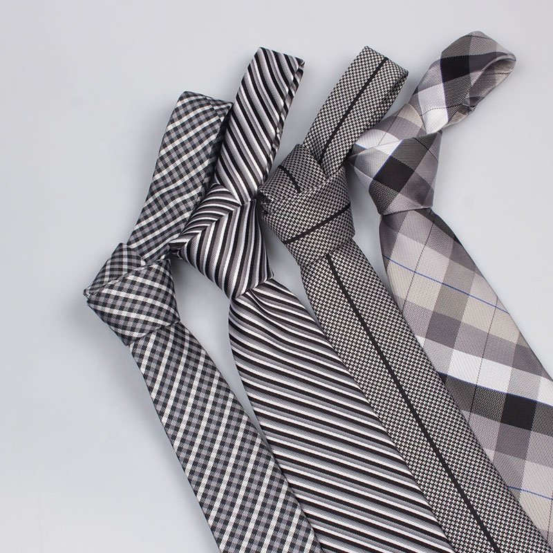 2021 Black Printing Custom Necktie Strips Checks Style Woven Polyester Suit Men Business Neck Ties