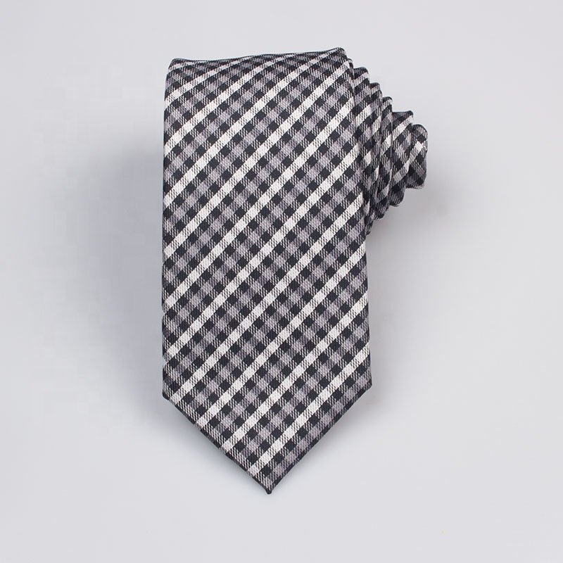 2021 Black Printing Custom Necktie Strips Checks Style Woven Polyester Suit Men Business Neck Ties