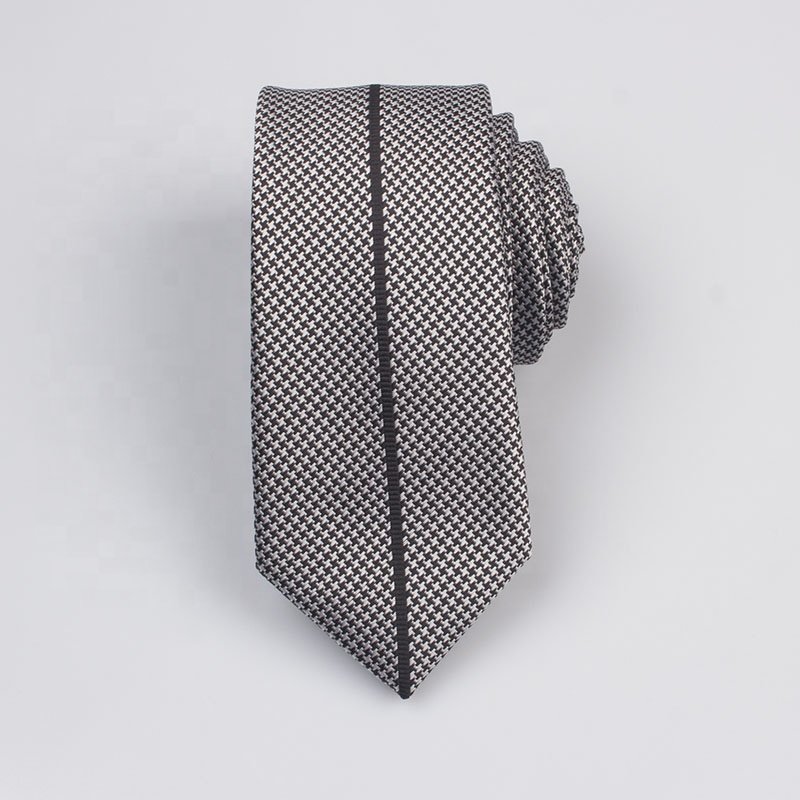 2021 Black Printing Custom Necktie Strips Checks Style Woven Polyester Suit Men Business Neck Ties
