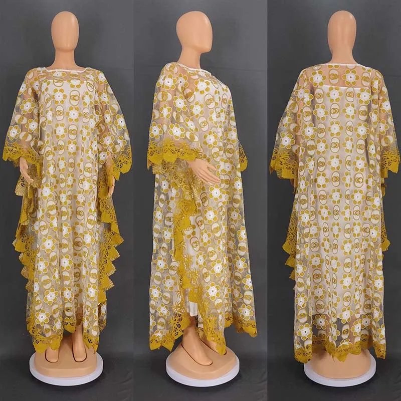 Free Style African Dress for Women Hollow Out Mesh Robe Muslim Abaya Middle East Wedding Clothes 2022 Boubou Africain Femme