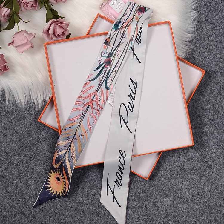 2024 Dawn Garden Pink Brand Skinny Scarf Women Bag Scarves New Design Silk Scarf For Ladies Foulard Wrist Towel Neckerchief