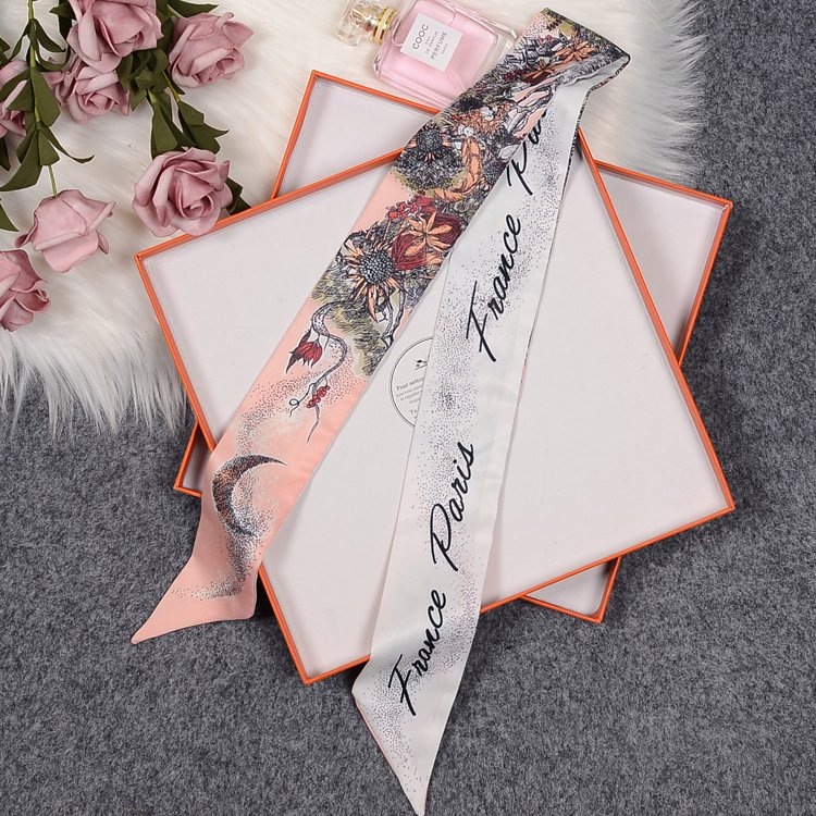 2024 Dawn Garden Pink Brand Skinny Scarf Women Bag Scarves New Design Silk Scarf For Ladies Foulard Wrist Towel Neckerchief
