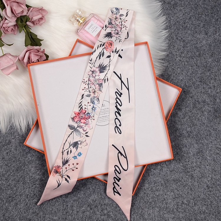 2024 Dawn Garden Pink Brand Skinny Scarf Women Bag Scarves New Design Silk Scarf For Ladies Foulard Wrist Towel Neckerchief