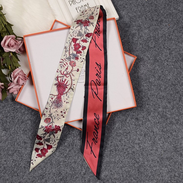 2024 Dawn Garden Pink Brand Skinny Scarf Women Bag Scarves New Design Silk Scarf For Ladies Foulard Wrist Towel Neckerchief