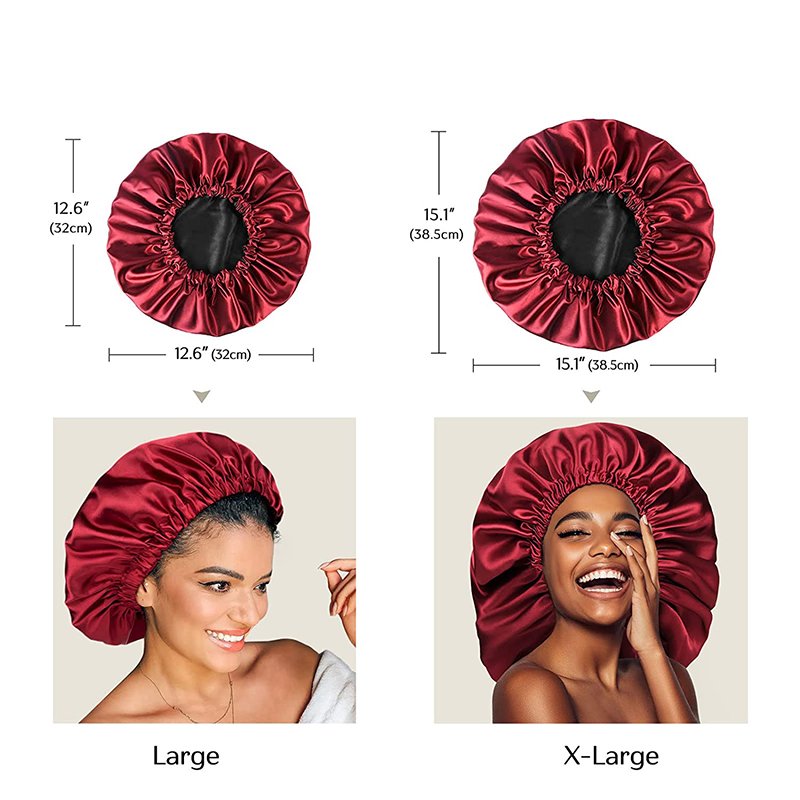 Custom logo large adjustable sleeping elastic tie silk band hat shower cap double ayer satin hair bonnet for women