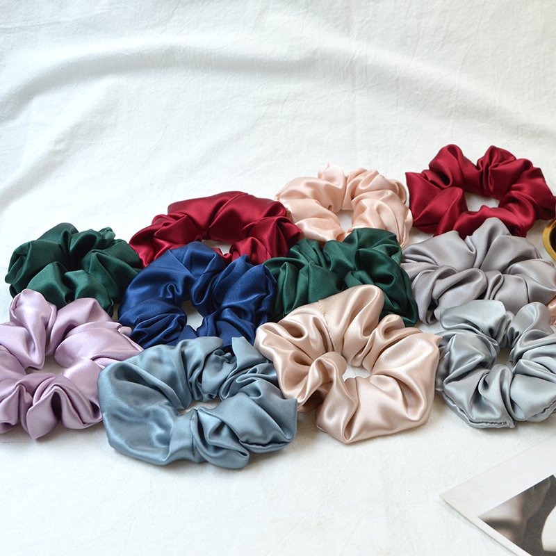 S151 Oversize 3.5cm solid color mulberry silk fabric scrunchies Super large hair tie Ponytail Holder Women Elastic Hair Bands