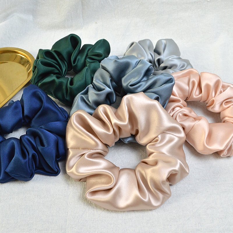 S151 Oversize 3.5cm solid color mulberry silk fabric scrunchies Super large hair tie Ponytail Holder Women Elastic Hair Bands