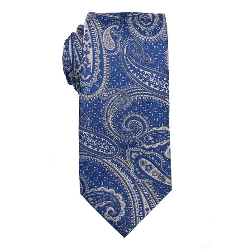 Popular In Young People 7.5cm Luxury Ties Custom Jacquard Woven 100% Polyester Tie For Men Blue Ties For Men Paisley And Striped