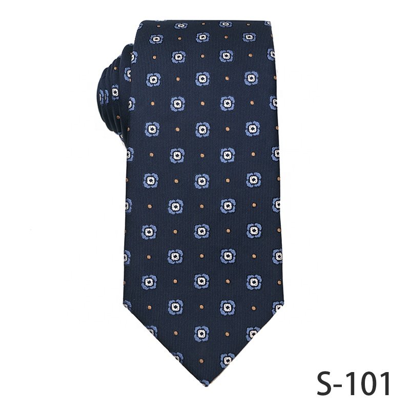 Custom Fashionable High Quality 100% Polyester Jacquard Men's Luxury Ties Navy Blue Men's Business Ties Floral Neck Ties