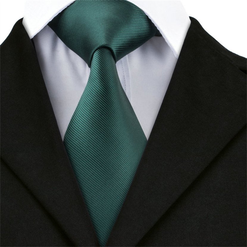 Wholesale Custom Design Dark Green Soild Tie Silk Fabric Striped Men's Tie Hanky Cufflinks Set for Men