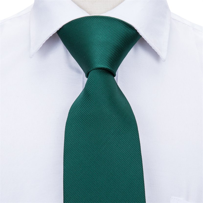 Wholesale Custom Design Dark Green Soild Tie Silk Fabric Striped Men's Tie Hanky Cufflinks Set for Men