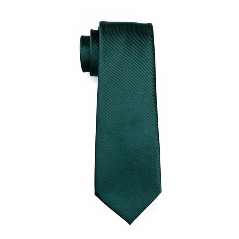 Wholesale Custom Design Dark Green Soild Tie Silk Fabric Striped Men's Tie Hanky Cufflinks Set for Men