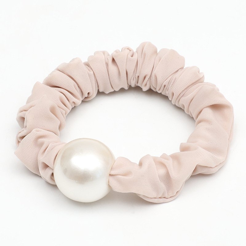 High Quality Satin Fabric Hair Scrunchies With 2cm Pearl Balls Beads Elastic Hair Bands For Women Girls Ponytail Hair Ties