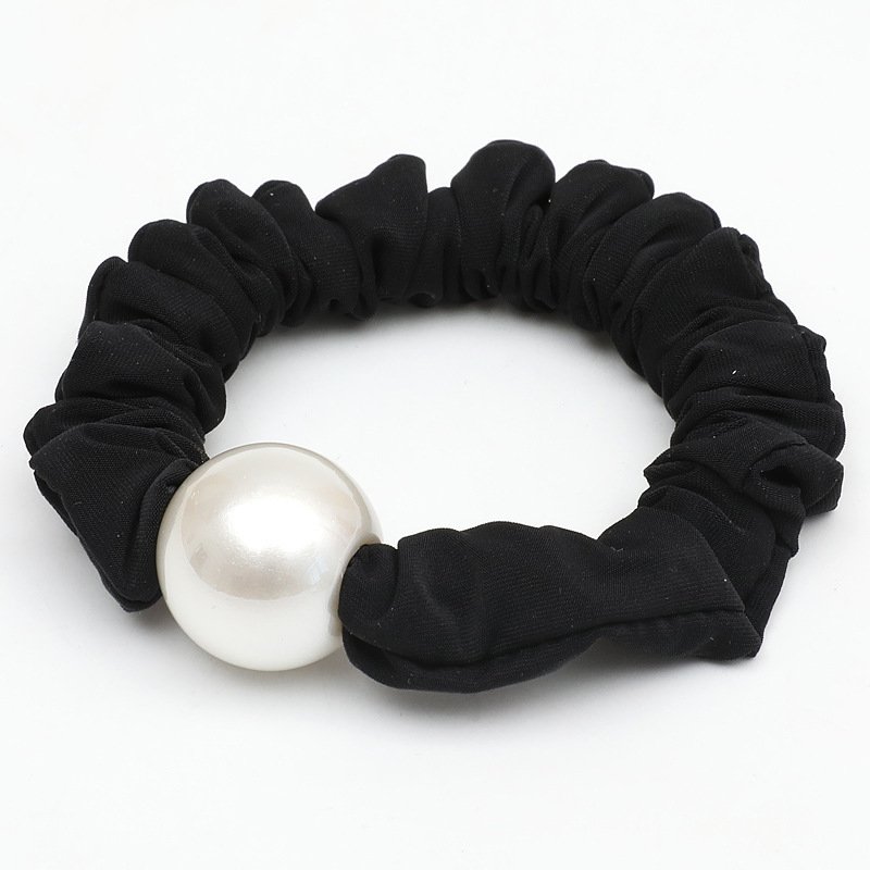 High Quality Satin Fabric Hair Scrunchies With 2cm Pearl Balls Beads Elastic Hair Bands For Women Girls Ponytail Hair Ties