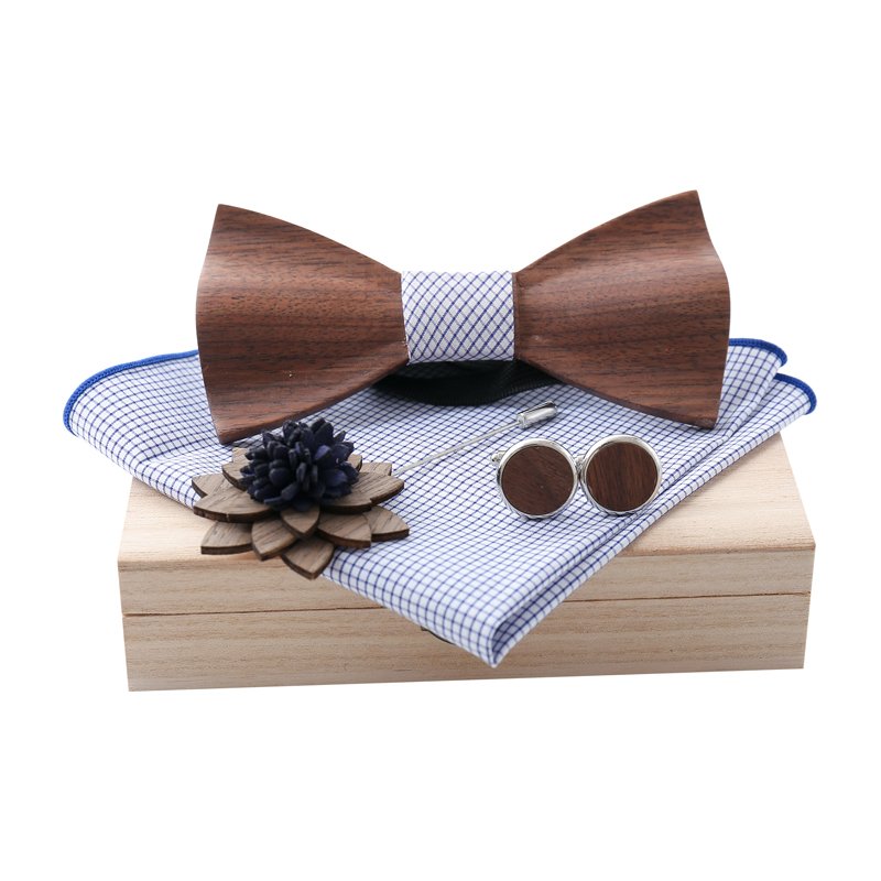 New Fashion High Quality Men Tie Set And Wooden Bowtie Set For Party
