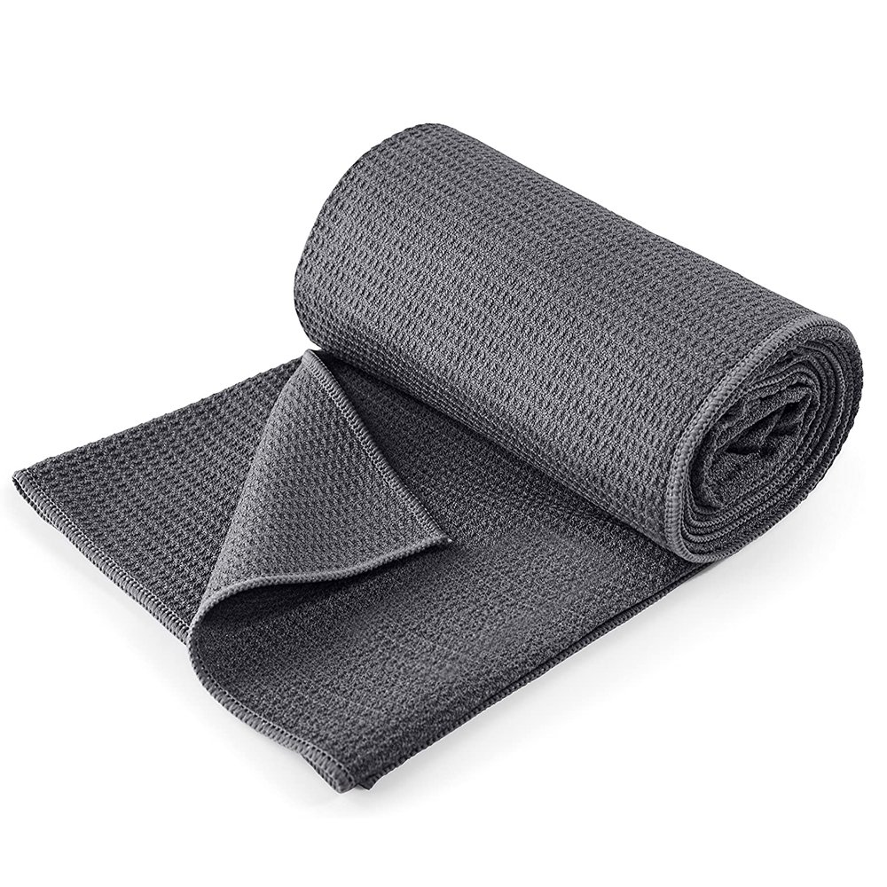 High end black microfiber anti slip hot yoga towel mat non-slip high quality