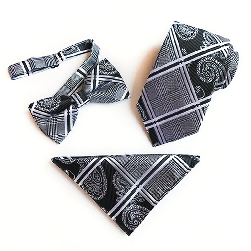 Aiyoo Factory Manufacturer Handmade Men Luxury Silk Hanky Cufflinks Neck Tie Gift Set