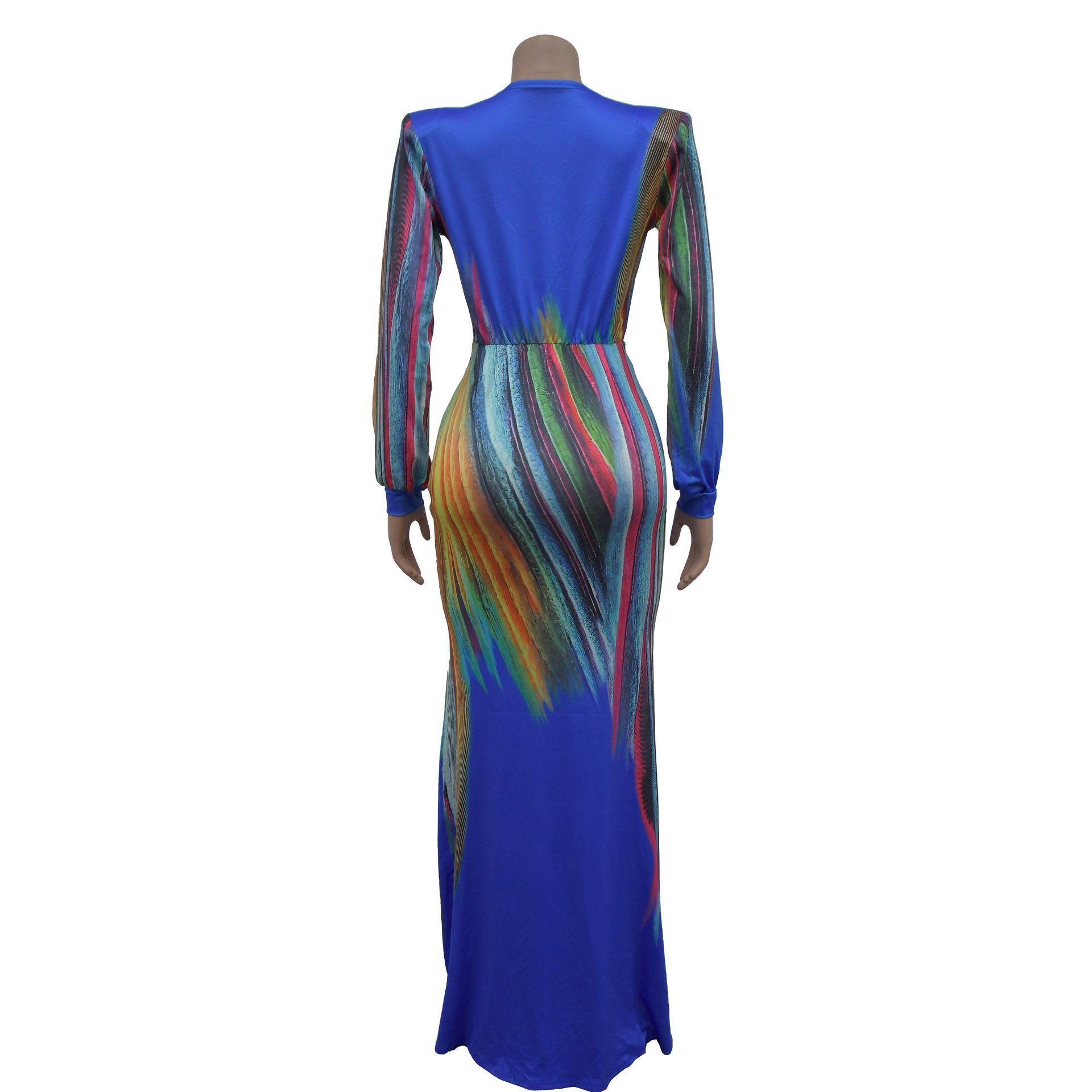 Women Tie Dye Print Long Dress Fashion Ruched Waist Maxi Dress Sexy Deep V Neck Summer Casual Dress Lady Party Street Wear