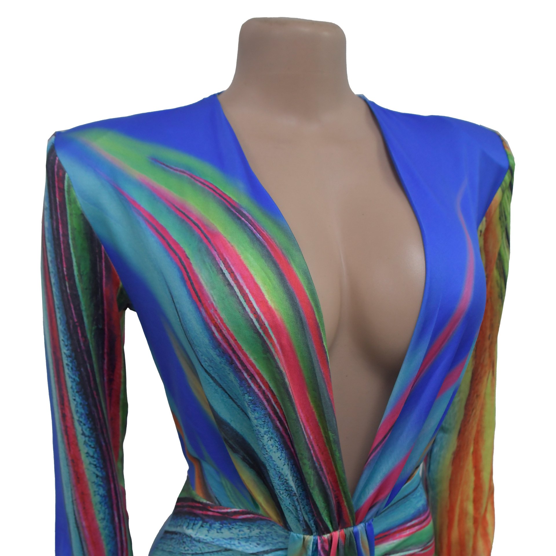 Women Tie Dye Print Long Dress Fashion Ruched Waist Maxi Dress Sexy Deep V Neck Summer Casual Dress Lady Party Street Wear