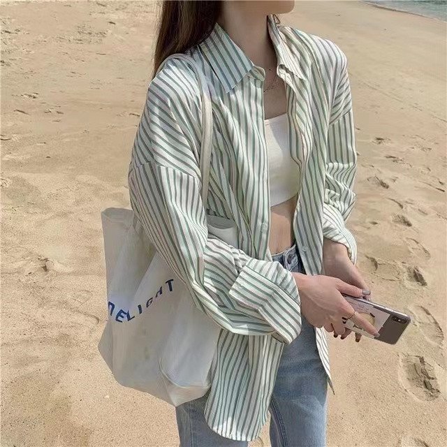 Summer New Striped Shirts Women Blouses & Shirts Temperament Simplicity Sunscreen Women Shirts