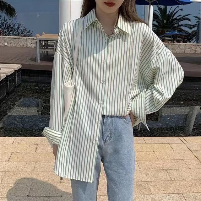 Summer New Striped Shirts Women Blouses & Shirts Temperament Simplicity Sunscreen Women Shirts