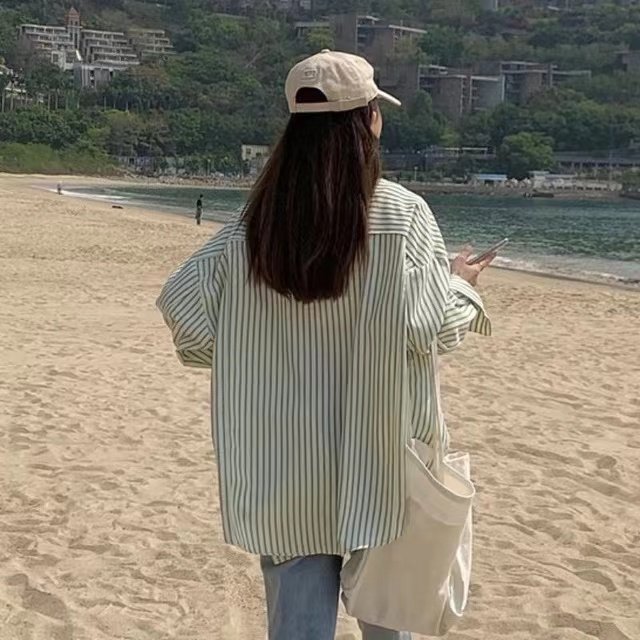 Summer New Striped Shirts Women Blouses & Shirts Temperament Simplicity Sunscreen Women Shirts